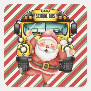 Sticker Carré Noël du bus scolaire pour la carte de voeux du con