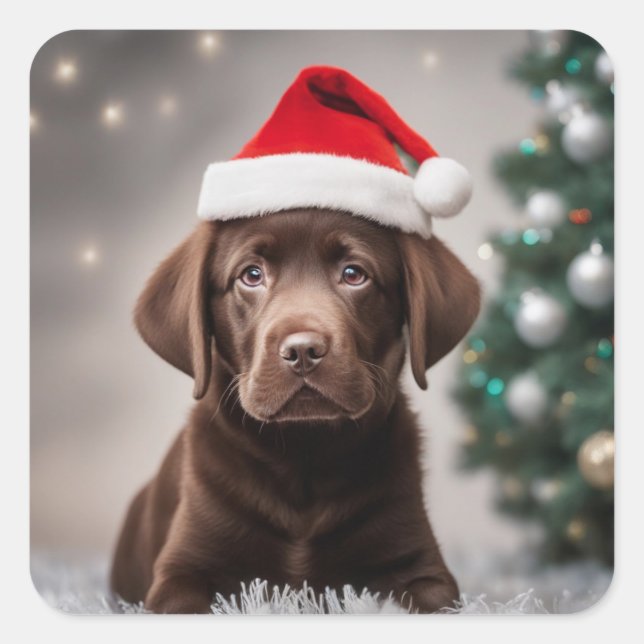 Sticker Carré Noël du Labrador au chocolat (Devant)