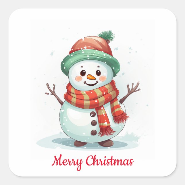 Sticker Carré Noël du mignon bonhomme de neige (Devant)