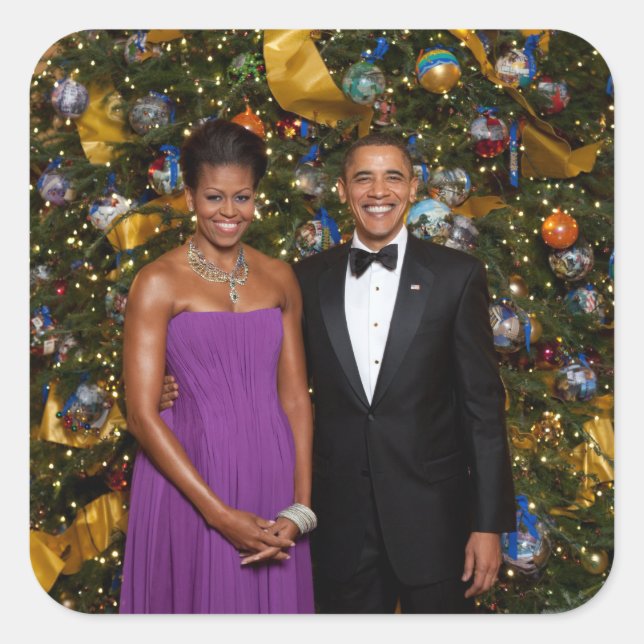 Sticker Carré Noël du président Barack Obama et de Michelle (Devant)
