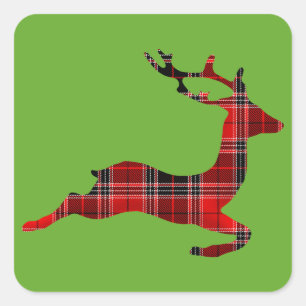Sticker Carré Noël écossais aux rennes de Tartan rouge