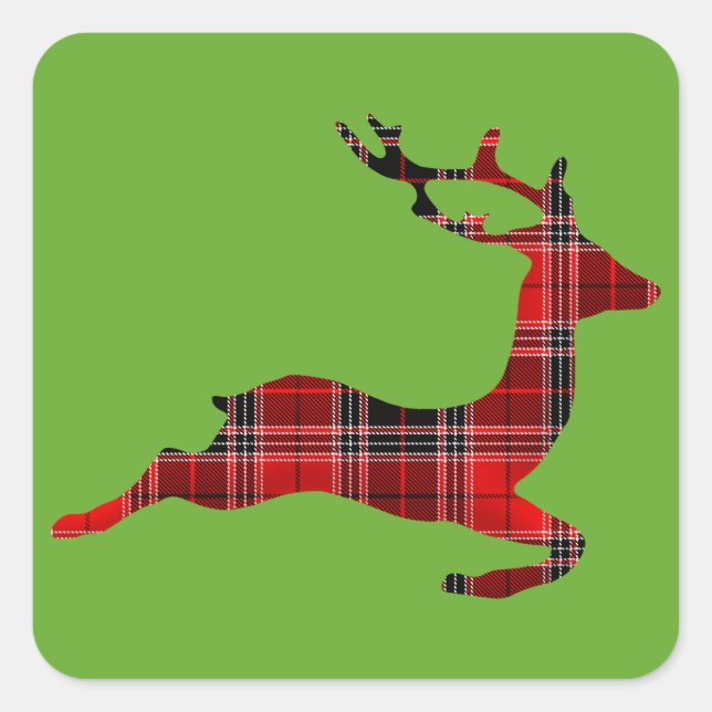 Sticker Carré Noël écossais aux rennes de Tartan rouge (Devant)