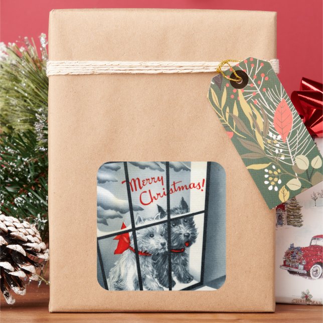 Sticker Carré Noël écossais vintage rétro (vacances)