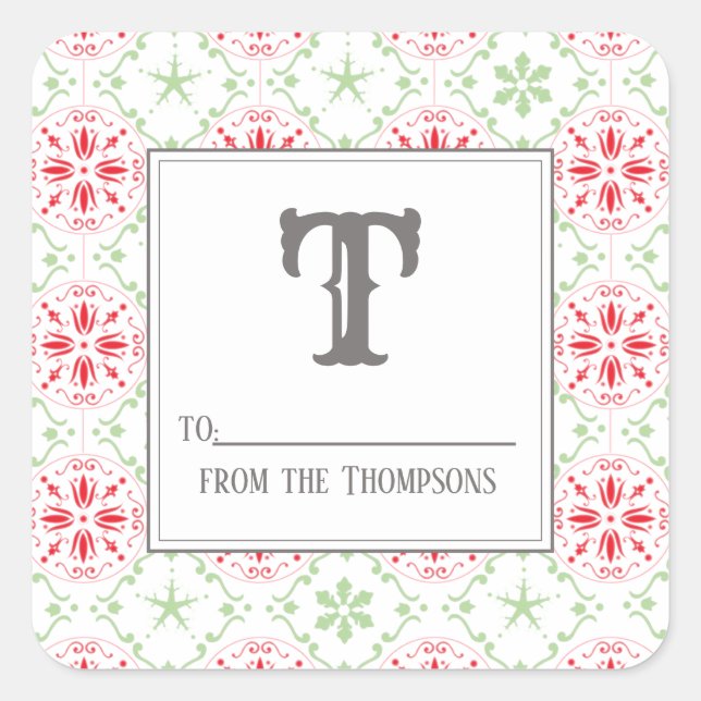 Sticker Carré Noël Élégant Rouge et Vert De À (Devant)