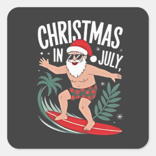 Sticker Carré Noël en juillet Fantastique Noël Père Noël Beach