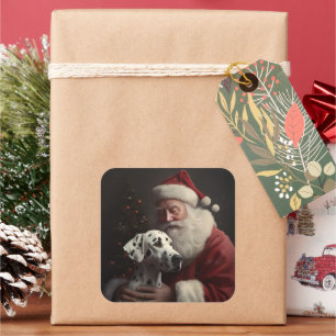 Sticker Carré Noël festif Dalmatien avec le Père Noël