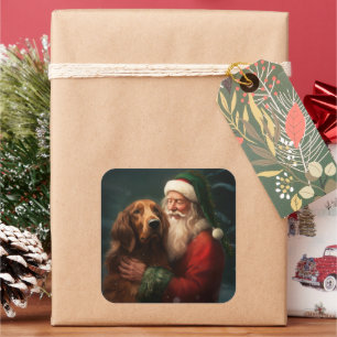 Sticker Carré Noël festif du Père Noël de l'Irish Red Setter