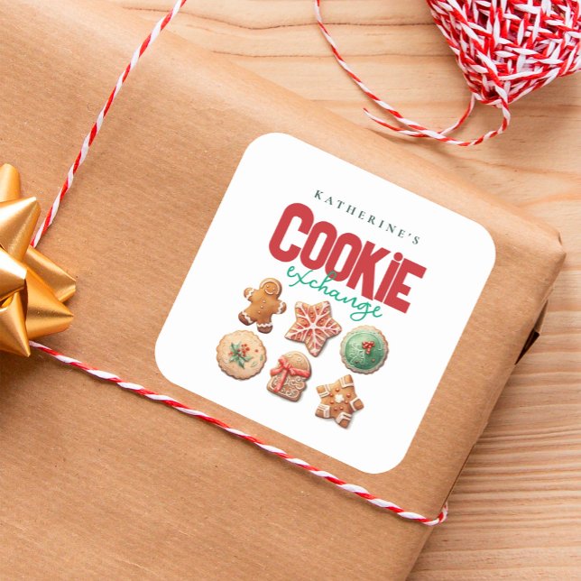 Sticker Carré Noël Fête d'échange de cookies (Créateur téléchargé)