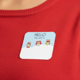 Sticker Carré Noël Fête Nom Balise Badge Owge