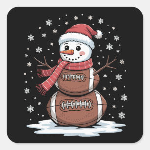 Sticker Carré Noël Football Américain Bonhomme de Neige Xmas Spo