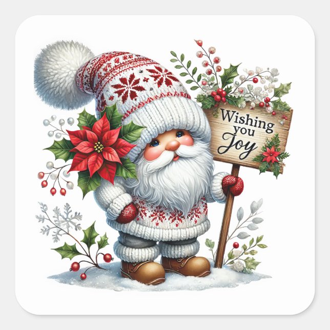 Sticker Carré Noël gnome vous souhaite la joie Noël (Devant)