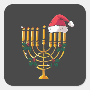 Sticker Carré Noël Hanukkah Juif Père Noël Menorah