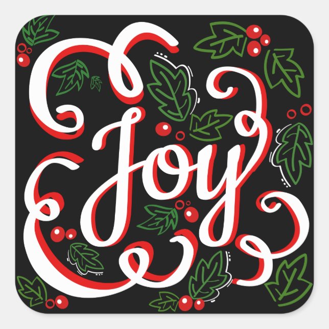 Sticker Carré Noël Joie Holly Berries & Feuilles (Devant)