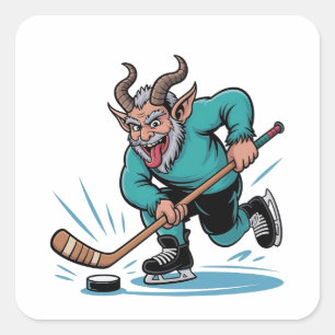 Sticker Carré Noël Joue au Hockey sur Glace Spooky Noël Sport