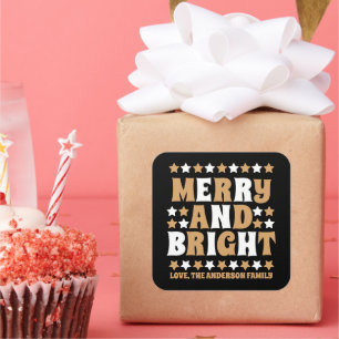 Sticker Carré Noël Joyeux et brillant moderne Gras Or Noir