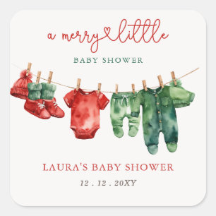 Sticker Carré Noël Joyeux petit Baby shower Hommes Neutre