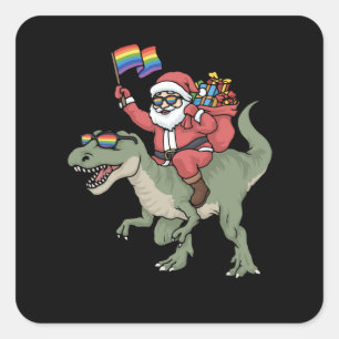 Sticker Carré Noël LGBT Santa Claus TRex Gay pride arc-en-ciel