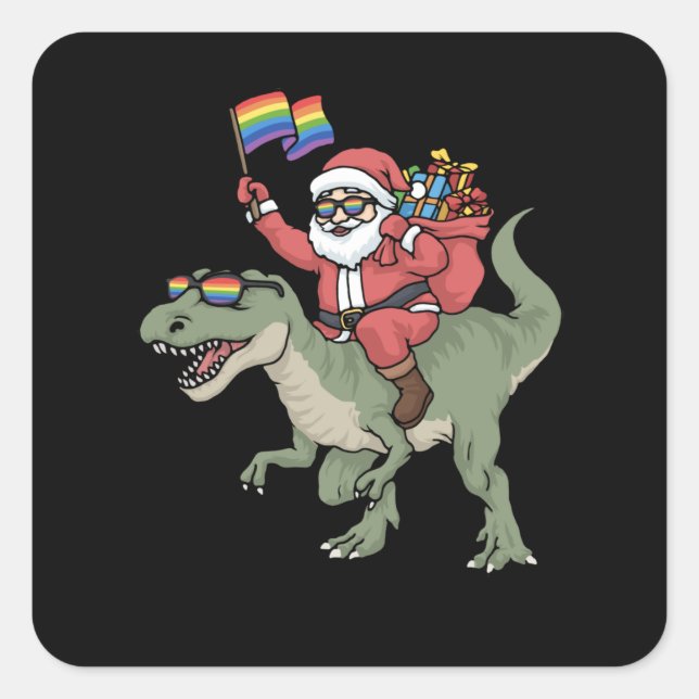 Sticker Carré Noël LGBT Santa Claus TRex Gay pride arc-en-ciel (Devant)