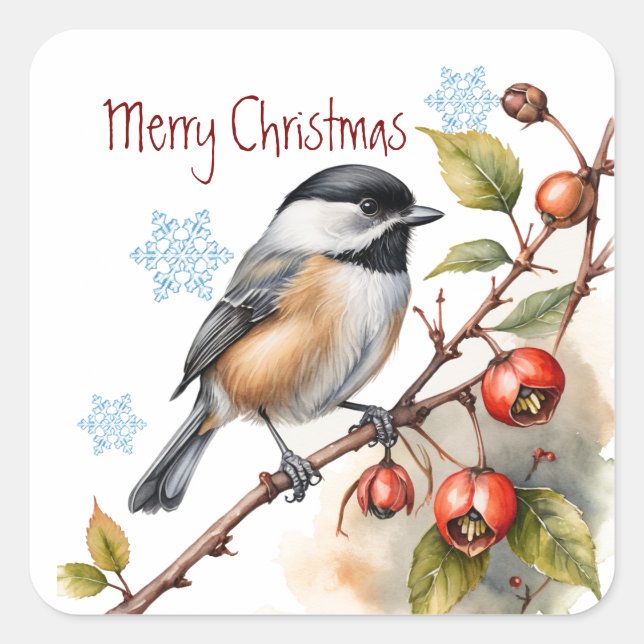 Sticker Carré Noël mignonne Bécasseau Oiseau Faune Nature Art (Devant)