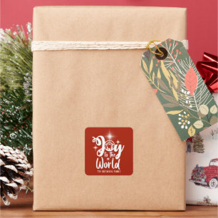 Sticker Carré Noël Nativité Joy To the World Rouge et blanc