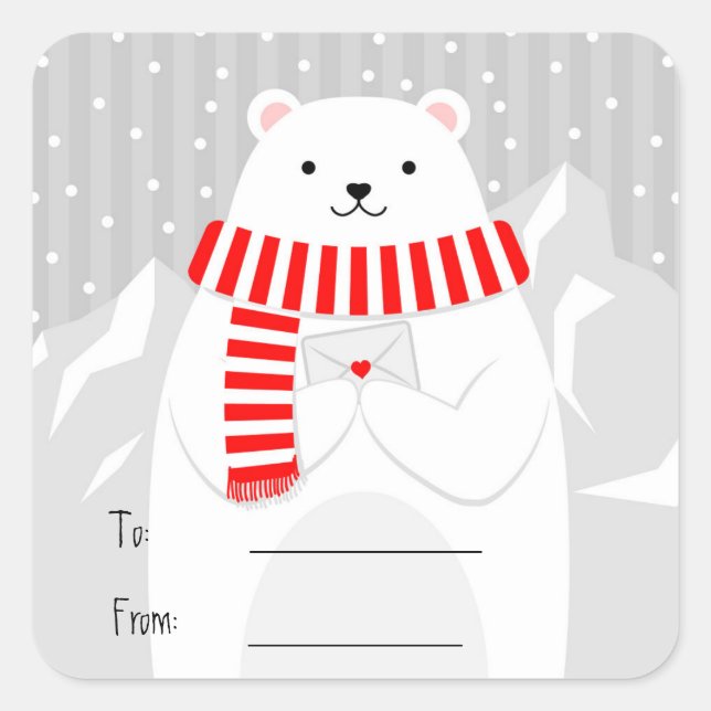 Sticker Carré Noël Neige mignonne Ours Polaire Animal (Devant)