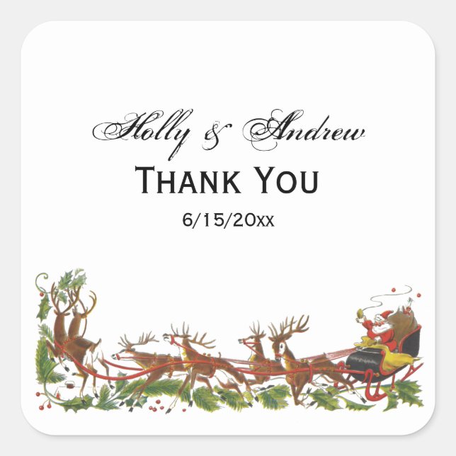 Sticker Carré Noël Noël Noël Père Noël Sleigh Reindeer frontière (Devant)