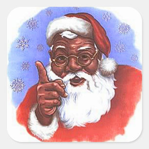 Sticker Carré Noël noir du Père Noël africain