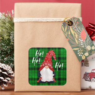 Sticker Carré Noël Nordic Gnome Green Plaid