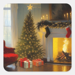 Sticker Carré Noël par le feu
