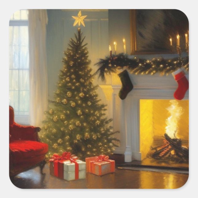 Sticker Carré Noël par le feu (Devant)