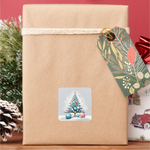 Sticker Carré Noël Pastel   Ornements rose bleu surdimensionnés