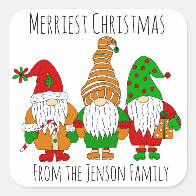 Sticker Carré Noël personnalisé Gnomes les plus beaux Noël (Devant)