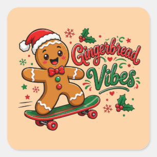Sticker Carré Noël Planche à Roulettes aux Saveurs de Pain d'Épi