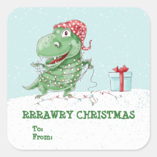 Sticker Carré Noël Rawry Silly Dinosaur Noël