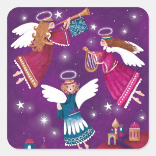 Sticker Carré Noël religieux moderne, trois anges