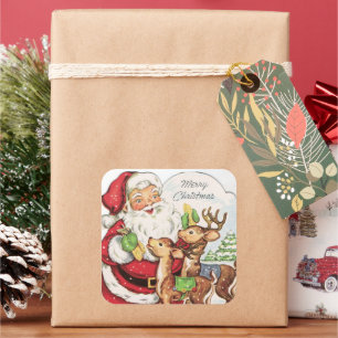 Sticker Carré Noël rétro Noël Père Noël reiner Holiday