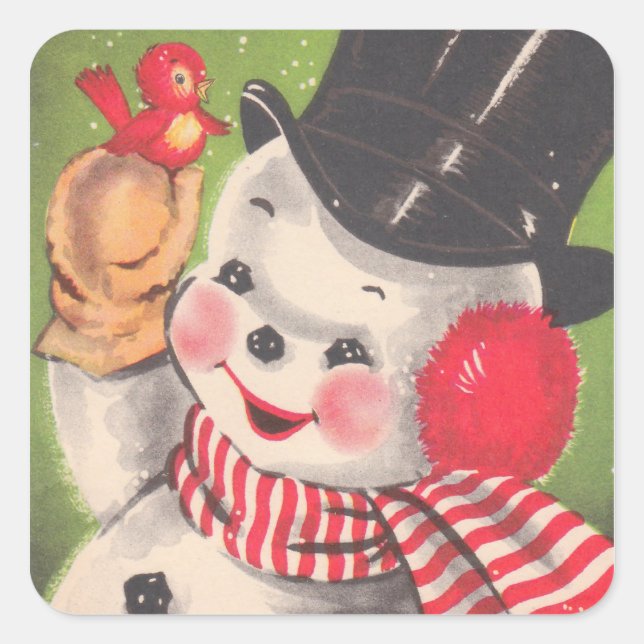 Sticker Carré Noël Retro Snowman (Devant)