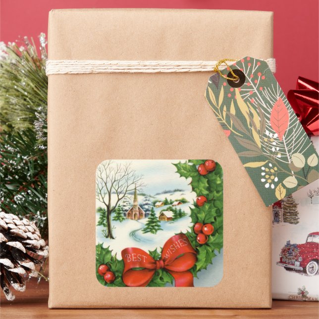 Sticker Carré Noël rétro vintage (vacances)