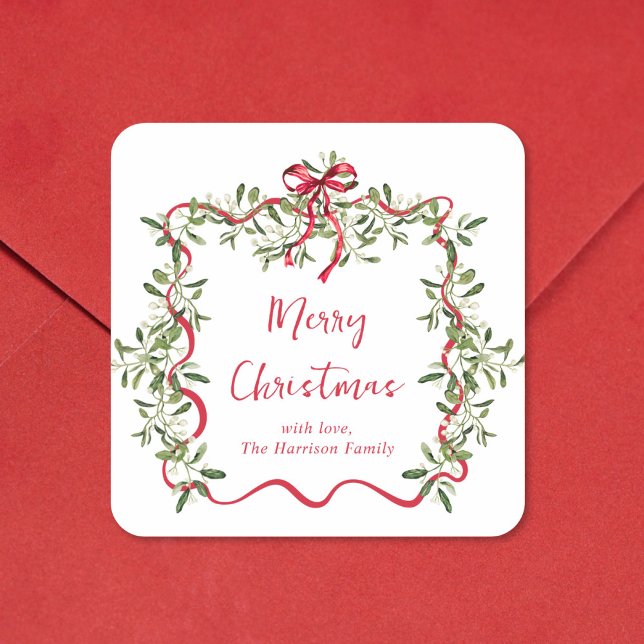 Sticker Carré Noël Rouge Verre Frame Bow Verdure (Créateur téléchargé)