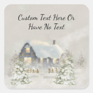 Sticker Carré Noël Russe Cabine hiver Neige Forêt forestière