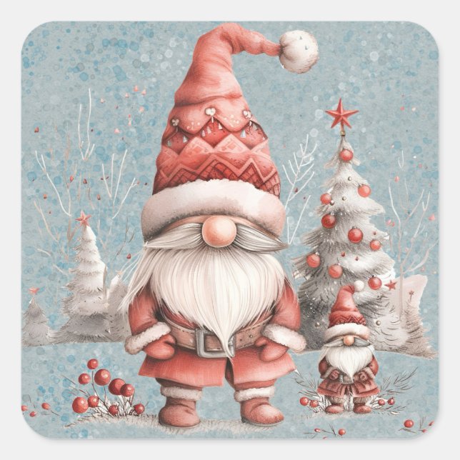 Sticker Carré Noël scandinave Gnome Berries rouges (Devant)