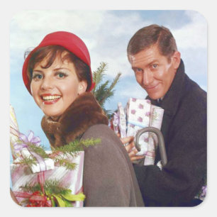 Sticker Carré Noël Shopping Rétro