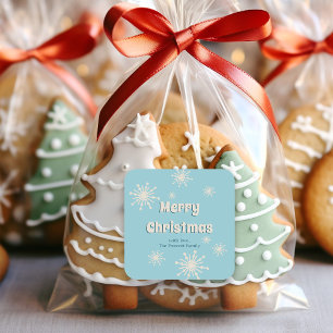 Sticker Carré Noël Snowflakes Amusant Hiver Bleu Bleu Blanc