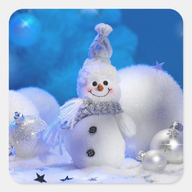 Sticker Carré Noël Snowman Blue White Thème (Devant)