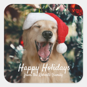 Sticker Carré Noël Vacances Golden Retriever Nom personnalisé