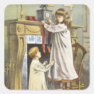 Sticker Carré Noël victorien, Bas de Noël pour enfants