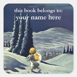 Sticker Carré Noël vintage, Ange de la Neige Marcher avec une ét