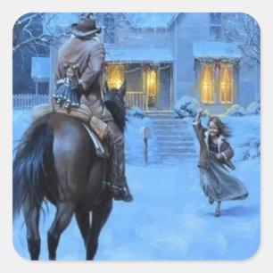 Sticker Carré Noël vintage Cowboy