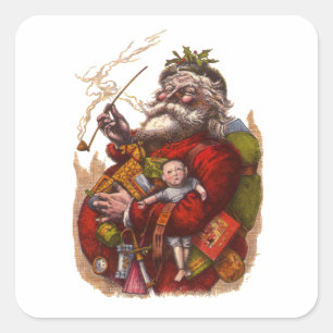 Sticker Carré Noël Vintage, Jouets de tuyaux du Père Noël victor