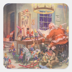 Sticker Carré Noël vintage, le Père Noël avec l'atelier des luti